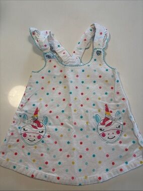 Vintage White Polka Dot Unicorn Corduroy Pinafore Dress